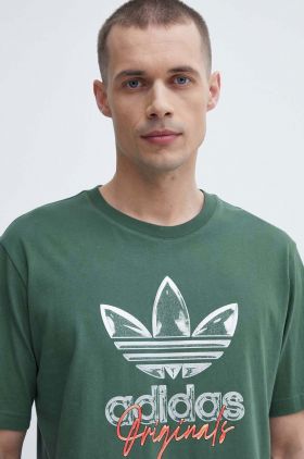 adidas Originals tricou din bumbac barbati, culoarea verde, cu imprimeu, IS0228