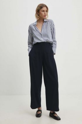 Answear Lab pantaloni femei, culoarea albastru marin, lat, high waist