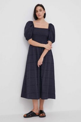 Barbour rochie din bumbac culoarea albastru marin, midi, evazati