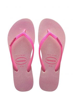 Havaianas slapi SLIM GLITTER IRIDESCENT femei, culoarea roz, cu toc plat, 4148922.1749