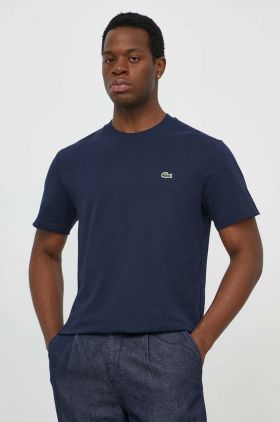 Lacoste tricou din bumbac barbati, culoarea albastru marin, neted