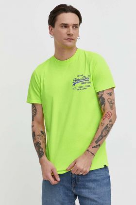 Superdry tricou din bumbac barbati, culoarea galben, cu imprimeu