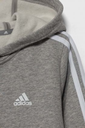 adidas bluza copii culoarea gri, cu glugă, melanj