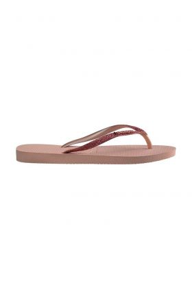 Havaianas slapi SLIM GLITTER II femei, culoarea roz, cu toc plat, 4146975.9898