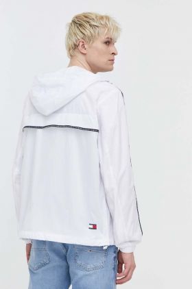 Tommy Jeans geacă bărbați, culoarea alb, de tranziție DM0DM18697