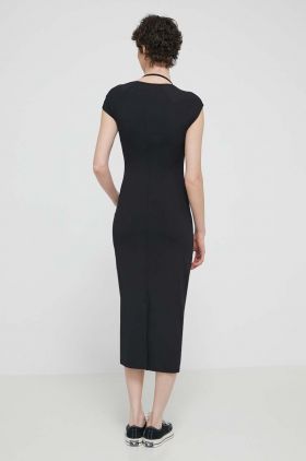 Tommy Jeans rochie culoarea negru, midi, mulată DW0DW17943