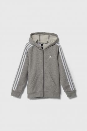 adidas bluza copii culoarea gri, cu glugă, melanj