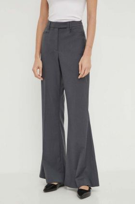 Remain pantaloni din lana culoarea gri, evazati, high waist