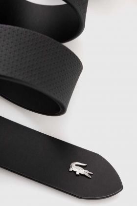 Lacoste curea de piele cu doua fete barbati, culoarea negru