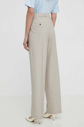 Theory pantaloni de lana culoarea bej, drept, high waist