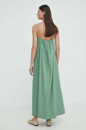 By Malene Birger rochie din bumbac culoarea verde, maxi, evazati