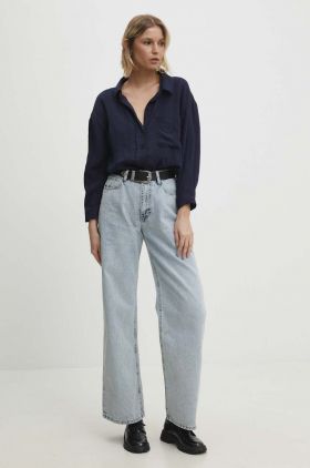 Answear Lab camasa femei, culoarea albastru marin, cu guler clasic, relaxed