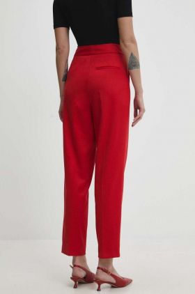 Answear Lab pantaloni femei, culoarea rosu, fason tigareta, high waist