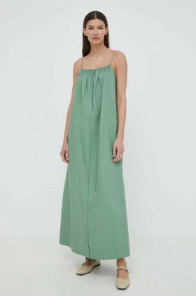 By Malene Birger rochie din bumbac culoarea verde, maxi, evazati