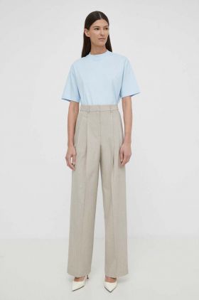 Theory pantaloni de lana culoarea bej, drept, high waist