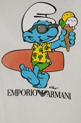 Emporio Armani tricou din bumbac pentru bebelusi x The Smurfs culoarea alb, cu imprimeu