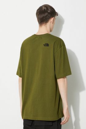 The North Face tricou din bumbac M S/S Essential Oversize Tee barbati, culoarea verde, cu imprimeu, NF0A87NRPIB1