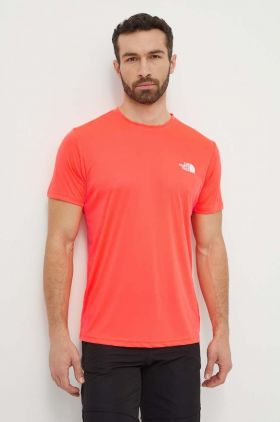 The North Face tricou sport Reaxion culoarea rosu, cu imprimeu, NF0A4CDWQI41