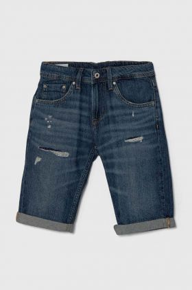 Pepe Jeans pantaloni scurti din denim pentru copii SLIM SHORT REPAIR JR culoarea albastru marin, talie reglabila