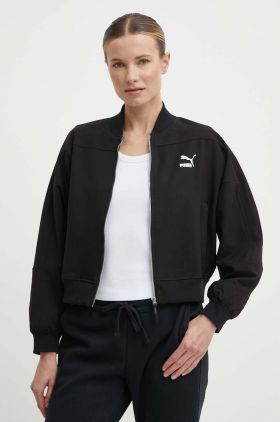 Puma geacă bomber Classics Shiny femei, culoarea negru, de tranziție, 623696