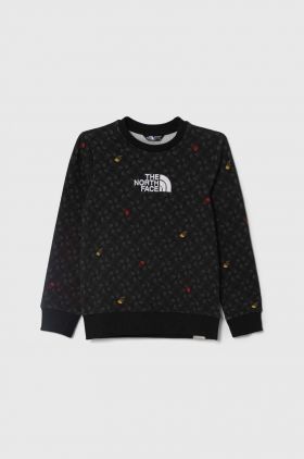The North Face hanorac de bumbac pentru copii DREW PEAK LIGHT CREW PRINT culoarea negru, modelator