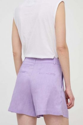 Silvian Heach pantaloni scurti din in culoarea violet, neted, high waist