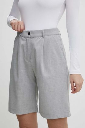 Answear Lab pantaloni scurti femei, culoarea gri, neted, high waist