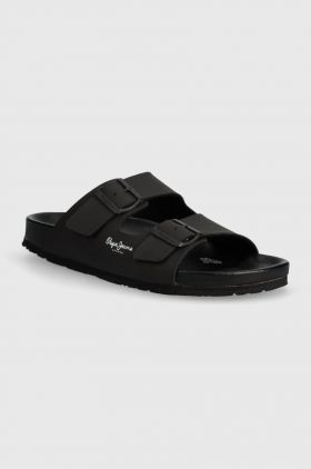 Pepe Jeans papuci PMS90101 barbati, culoarea negru, BIO ROYAL DOUBLE M