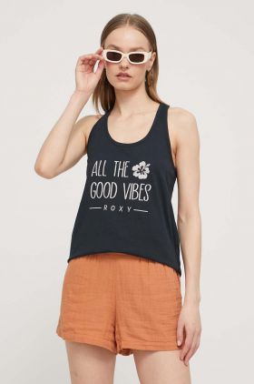 Roxy top din bumbac culoarea negru, ERJZT05668