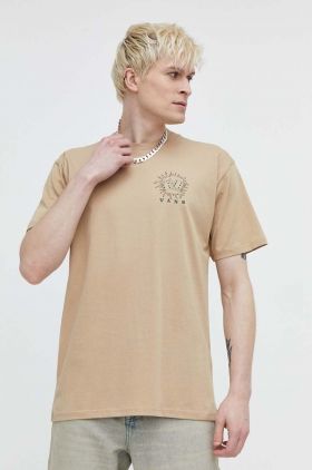 Vans tricou din bumbac barbati, culoarea maro, cu imprimeu