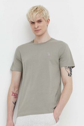 Abercrombie & Fitch tricou din bumbac barbati, culoarea verde, neted