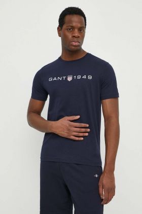 Gant tricou din bumbac barbati, culoarea albastru marin, cu imprimeu