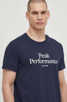 Peak Performance tricou din bumbac barbati, culoarea albastru marin, cu imprimeu