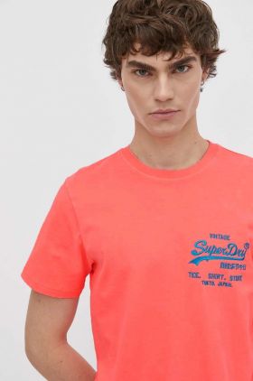 Superdry tricou din bumbac barbati, culoarea roz, cu imprimeu