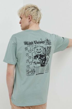 Vans tricou din bumbac barbati, culoarea verde, cu imprimeu