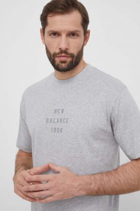 New Balance tricou din bumbac barbati, culoarea gri, cu imprimeu, MT41519AG