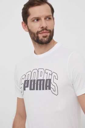 Puma tricou din bumbac bărbați, culoarea alb, cu imprimeu, 680177