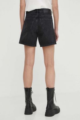 Marc O'Polo pantaloni scurti jeans femei, culoarea negru, neted, high waist