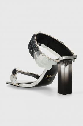 Just Cavalli papuci femei, culoarea argintiu, cu toc drept, 76RA3S31
