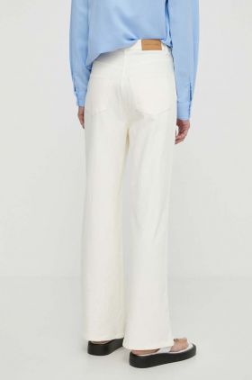 Samsoe Samsoe pantaloni din amestec de in SASHELLY culoarea bej, drept, high waist, F24100025