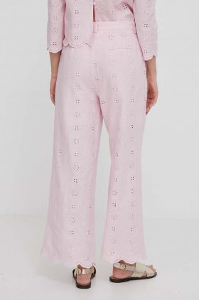 Pepe Jeans pantaloni din in culoarea roz, lat, high waist