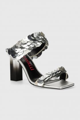Just Cavalli papuci femei, culoarea argintiu, cu toc drept, 76RA3S31