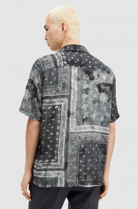 AllSaints camasa din bumbac TIJUANA SS SHIRT barbati, culoarea negru, relaxed, MS558Z