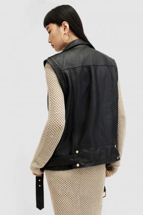 AllSaints vesta din piele BILLIE GILET femei, culoarea negru, de tranzitie, WL585Z