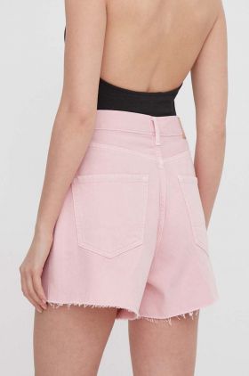 Pepe Jeans pantaloni scurti jeans femei, culoarea roz, neted, high waist