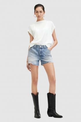 AllSaints pantaloni scurti jeans IDAHO WESTERN SHORT femei, neted, medium waist, WE516Z