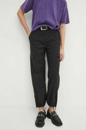 Medicine pantaloni femei, culoarea negru, high waist