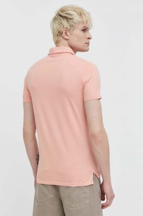 Superdry polo de bumbac culoarea roz, neted