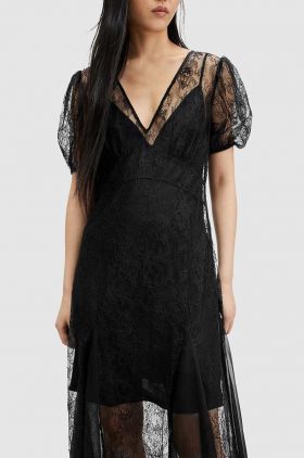 AllSaints rochie RAYNA LACE DRESS culoarea negru, maxi, evazati, WD574Z