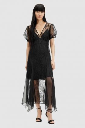 AllSaints rochie RAYNA LACE DRESS culoarea negru, maxi, evazati, WD574Z